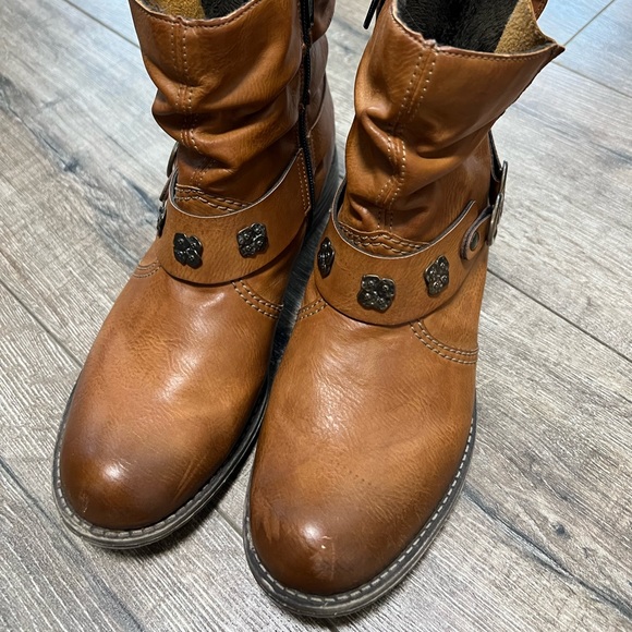 Reiker Tan Leather Heeled Ankle Boots With Buckle Detail Size 39 - Picture 2 of 7